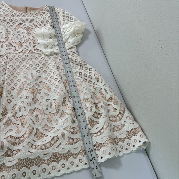 Eliza J Fit & Flare Lace Dress Petite 12 12P Ivory Nude Lining 3/4 Bell Sleeve - Picture 12 of 13